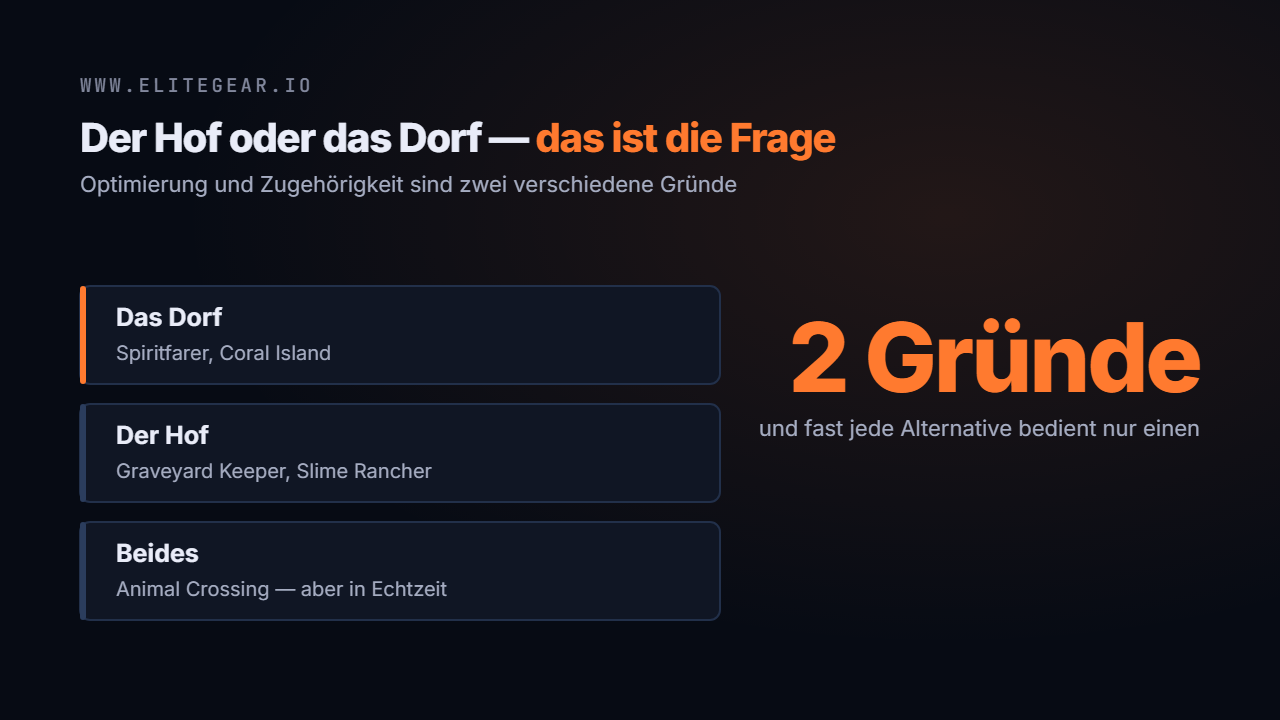 Hof und Dorf als zwei Hälften von Stardew Valley und welche Alternative welche übernimmt